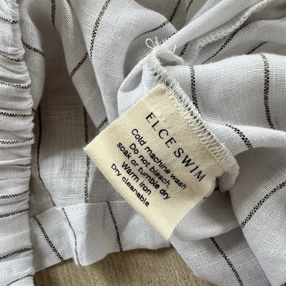 ELCE Swim Womens Shorts Linen Striped Pull On Pockets Ties - Picture 5 of 7